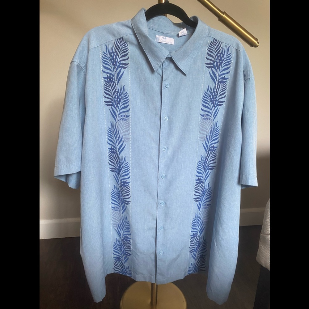 Cafe Luna Men’s Button-Front Short Sleeve Shirt, 2XL, Blue